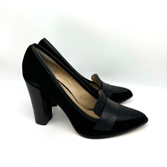 Saks Fifth Avenue Aileen Black Suede And Leather Pointed Toe Heels Womens Size 7 - Picture 7 of 13